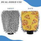Qilmy Sliced Pizzas Microfiber Chenille Car Wash Sponge Scratch Free Car Wash Mitt Absorbent Mitt Sponge for Trucks SUVs Car Washing Home Cleaning, Medium