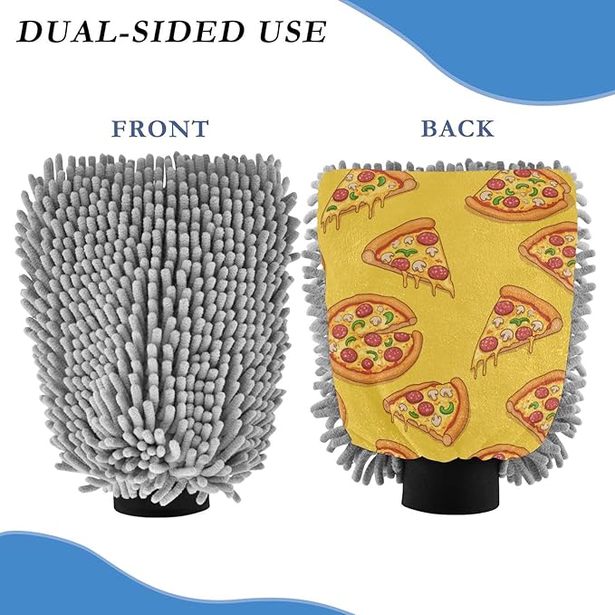 Qilmy Sliced Pizzas Microfiber Chenille Car Wash Sponge Scratch Free Car Wash Mitt Absorbent Mitt Sponge for Trucks SUVs Car Washing Home Cleaning, Medium