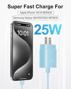 Type C Charger Fast Charging, 2Pack [10FT&6FT] Long USB C Cable with 25W Phone Super Fast Charger Block Compatible with Galaxy S25/S24/Plus/Ultra,iPhone 15/16/17/Air/Plus/Pro Max
