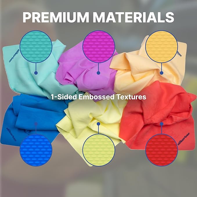 CleanTools The Absorber® Large 17" x 27", Assorted Colors, 1-Side-Textured, 2-Towel Pack - Synthetic Chamois Drying Cloth for Cars - Super Absorbent, Scratch Free, Long Lasting & Machine Washable