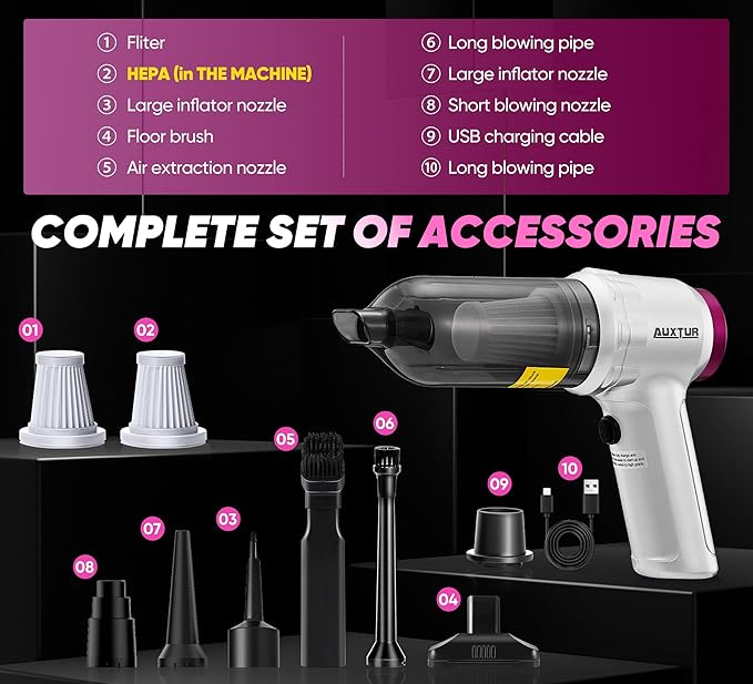 Portable Cordless Handheld Vacuum Cleaner with 15000PA, 120W Air Duster, Brushless Motor, Mini Vacuum for Car and Home