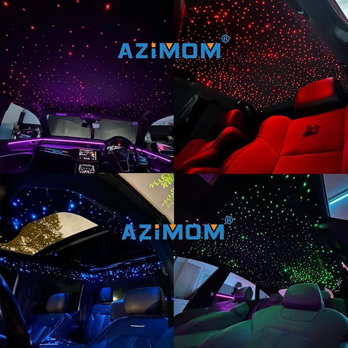 AZIMOM Dual Port 16W Twinkle Bluetooth Fiber Optic Lights Star Ceiling Light Kit 600pcs0.03in9.8ft Fibers Strands Sound Activated RGBW APP/Remote Light Engine for Car Home Starlight Headliner Decor