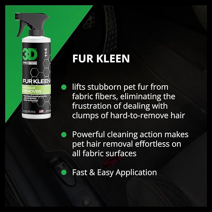3D Fur Kleen - Pet Hair Remover & Cleaner - Loosens Embedded Pet Fur for Easy Removal - Safe for Carpets, Upholstery & Auto Interiors, 16 Ounce