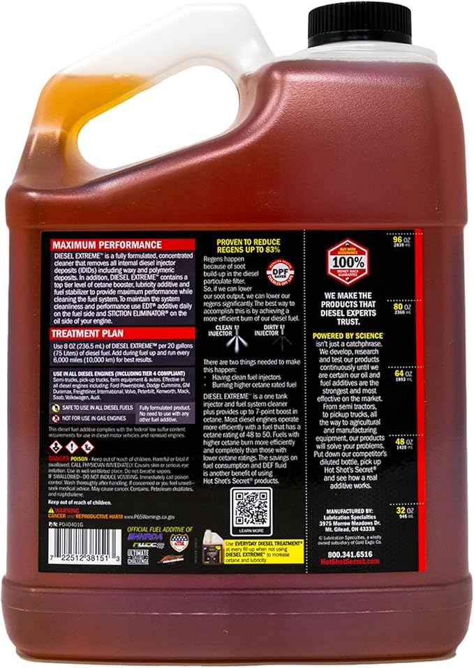 Hot Shot’s Secret Diesel Extreme 1 Gallon – Treats 320 Gallons – Concentrated Diesel Fuel Additive, Fuel System Cleaner and Injector Cleaner, Restores Engine Performance