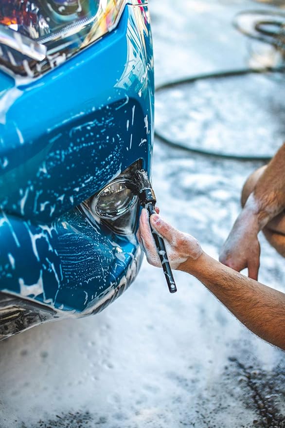 Detail Factory - Boar Hair Long-Handle Detailing Brush - Comfortable Grip and Heavy-Duty Scrubbing for Interior, Exterior, Engine Bay, Wheels, Exhaust Tips, Textured Plastic, Black on Black