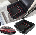 SKTU Compatible with 2022-2025 2026 Kia Carnival Center Console Organizer 2024 2025 2026 Carnival Accessories Insert ABS Materials Tray 2022-2026 Carnival Console Tray with Coin and USB Hole (Red)
