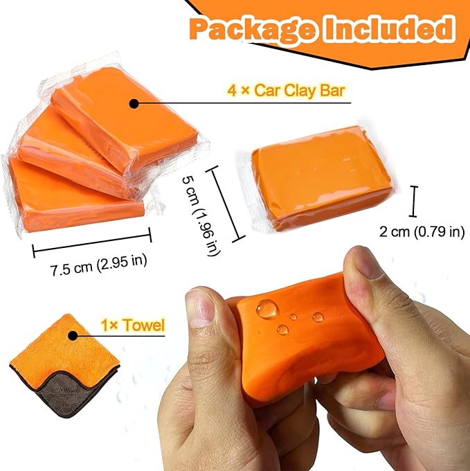 Car Clay Bar 4 Pack 400g, Premium Grade Clay Bars Auto Detailing Magic Clay Bar Kit with Towel Clay Bar Cleaner with Washing and Adsorption Capacity for Car Wash Car Detailing Clean,RV,Glass Cleaning