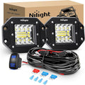 Nilight 2PCS 42W LED Flush Mount Light Pods Upgraded Spot Flood Combo Beam 12V 5Pin Rocker Switch Wiring Harness Kit-2 Leads, 2 Years Warranty (ZH044)