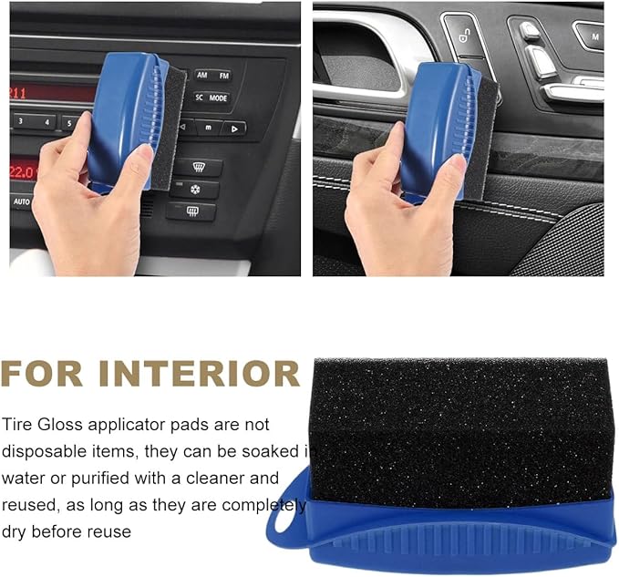 Ohleats 2 PCS Tire Dressing Applicator, Wheel Shine Pad With Lid, Reusable Detailing Foam Waxing Wipe Polishing Sponge, Universal Car Accessories (Blue)
