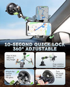 Heavy Duty Truck Phone Mount, Aluminum 360° Rotating Anti-shake Suction Cup Phone Mount, 14.5" Long Arm Metal Windshield Phone Holder for Car Truck Semi, Fits Thick Cases F-150 Silverado RAM Kenworth