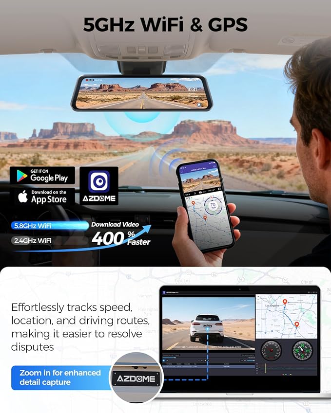 AZDOME PG17 Pro STARVIS 2 Mirror Dash Cam Front and Rear with IMX678, ADAS 12" Rear View Mirror Camera, 4K+ 2.5K Dual HDR Dash Camera for Cars, 5.8GHz WiFi Car Camera with 128GB Card Voice Control GPS