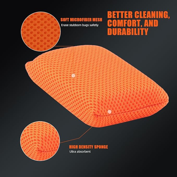 SPTA Mesh Bug Sponge, Bug Remover Car Wash Sponge for Cleaning Bugs and Tar, 4.8 inch by 3.2 inch, Cars Exterior - Ultra Soft Mesh Car Wash Sponges Non Scratch -10 Pack/Sets -WF020B10