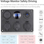 Linkstyle 6 in 1 Charger Socket Panel, 3 Cigarette Lighter Splitter with Dual USB Charger Ports & LED Voltmeter & Rocker Switch for 12V/24V Car RV Boat