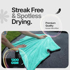 Crystal Clean 1300GSM Microfiber Towels for Cars – XL Drying Towel with Double Twisted Loop, Professional Detailing Towel Car Detailers - Quick Dry, Paint Safe & Swirl-Free (Grey+Green)