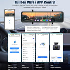 10.88 Inch Mirror Dash Cam,4K Touchscreen Rear View Mirror Front and Rear View Dual Cameras,Night Vision,G-Sensor,APP Control,Motion Detection,Loop Recording,Parking Assistance,Parking Monitor