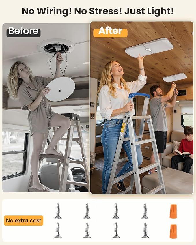 DFGOTOP 12V LED Light, RV Ceiling Dome Light 204 LEDs Camper Lights Dimmable Warm Cool Natural White for RV Caravan Motorhome Enclosed Cargo Trailer Camper Truck Lorry Van Boat Car