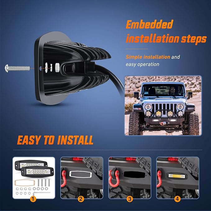 Nilight Flush Mount LED Pods 2PCS 6 Inch 60W LED Work Light Flood Spot Beam Combo Backup Driving Lights Fog Lamp Reverse Grill Mount Lighting for Offroad 4x4 Truck SUV