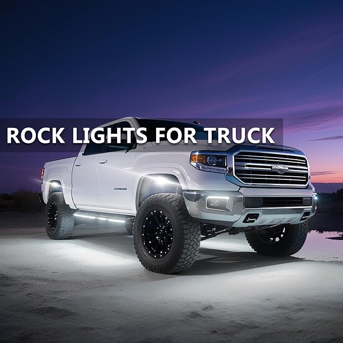 6 Pods RGBW LED Rock Lights for ATV UTV Golf Cart RZR SXS Truck Jeeps Off Road, Waterproof Multicolor Neon Underglow Kit with APP/RF Remote Control&Brake Red Function,12V Pure White Underbody Lights