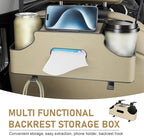 1 PC Backseat Organizer with Dual Cup Holder, Multi-function Tissue Hanging Box and 2 Hooks, Extra Rear Seat Road Trip Storage Accessories, Universal for Most Cars, Trucks, SUVs (Beige)