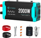2000W Pure Sine Wave Inverter Peak 4000w 12V DC to 120V AC for RV, Truck, Off-Grid, Home, Solar Car Power Inverter with Dual AC Hardwire Port, 50A Socket, 5V 2.1A USB