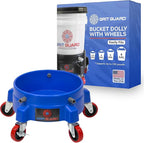 Grit Guard Bucket Dolly with Wheels - Rolling Detailing Wash Bucket with 5 Wheels and 2 Locking Casters Compatible with 2.5, 4, 5 and 6 Gallon Buckets (Blue, 3" Red Casters)