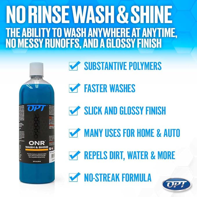 Optimum No Rinse Wash and Shine Version 6 - ONR Rinseless Car Wash Soap for Auto Detailing, Use On Paint, Ceramic Coatings, Glass, Interior (1 Gallon)