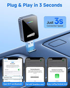 FAHREN 2-in-1 Wireless CarPlay & Android Auto Adapter, One-Click User Switching Car Play Wireless Adapter, Converts Wired to Mini Bluetooth Carplay adapter, Compatible iOS & Android with USB A & USB C