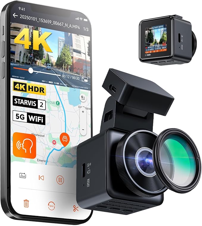 Vantrue E1 Pro 4K Mini Dash Cam Front, STARVIS 2 PlatePix HDR Night Vision Car Camera, Built-in 5G WiFi GPS, 1.54'' IPS Screen, Voice Control, Parking Mode, Support 1TB Max (Renewed)