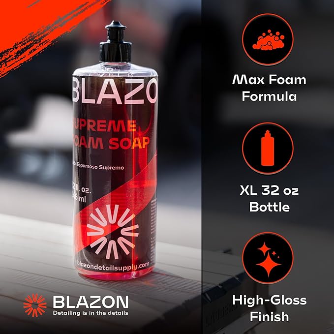 BLAZON Supreme Foam Soap (XL 32 oz) Insanely Foamy Streak-Free Car Wash Soap for Max Cleaning Power- Foam Cannon, Gun, or Bucket Wash- Cars, Trucks, RVs, Boats, More– Strawberry Banana Scent