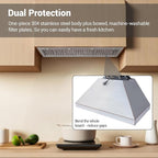 CHETTO C 48 inch Range Hood Kitchen Vent Hood with 1150 CFM Blower 304 Grade Stainless Steel with LED Lights and Safe Filters, 8" Top Vent, 4-Speeds (48 inch, Stainless steel)