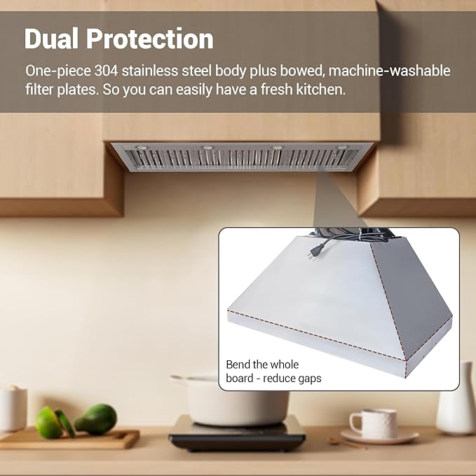 CHETTO C 42 inch Built-in/Insert Range Hood 1150 CFM Stainless Steel Kitchen Hood Vent with 4-Speeds 8" Top Vent for Home Restaurants apartments (42 inch, stainless steels)