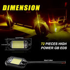 Nicoko 4Pods Pure Yellow 72 LEDs SMD Chips 72w High Power Rock Lights Super Bright Yellow Offroad Car Boat Underglow Lights IP68 Waterproof for Truck SUV UTV ATV RZR