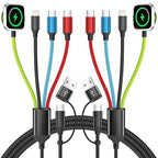 Travel Essentials Watch Charger, 4 in 2 Multi Charging Cable with Dual Type-C, USB A/C Travel Charger for Multiple Devices for iWatch Ultra/SE/11-2, iPhone 17-11, Galaxy S25-21, iPad (2PACK 5FT)