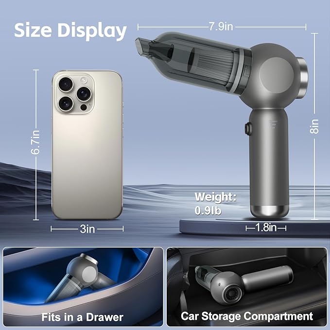 6 in 1 Mini Car Vacuum Cleaners, 20000PA Portable Vacuum for Car,120W High Power Hand Held Vacuum Cordless and Air Duster for Home, Office, Pet