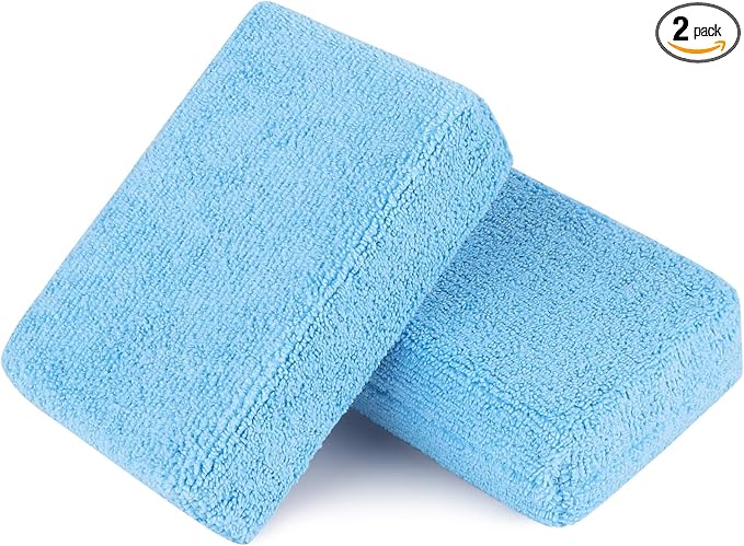 AIDEA Microfiber Applicator Pads-2Pack, Car Wash Sponge, Premium Microfiber Sponge and Cleaning Pads, Perfect for Effortless Wax, Sealant, and Conditioner Application - Blue