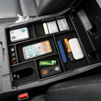 Autorder Center Console Organizer for 2014-2021 Toyota Tundra Accessories Armrest Storage Box Secondary Insert Full Tray with Red/Blue/Black Silicone Pads