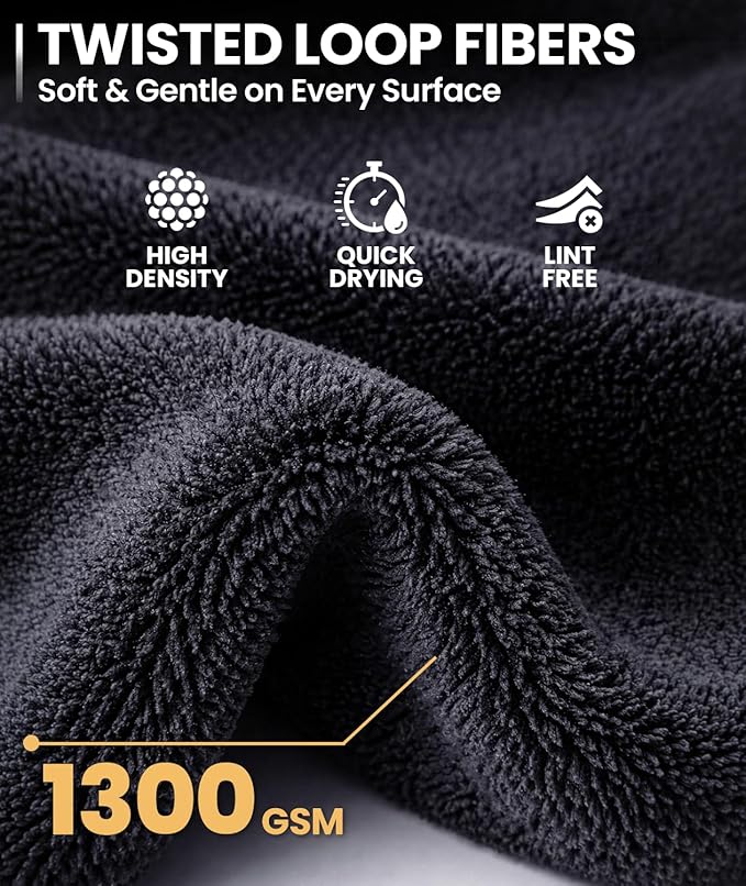 EVEO Car Drying Towel - (1300 GSM) XL Drying Towels Car Detailing - Car Microfiber Towel (36"x24") Microfiber Drying Towels for Cars Towels Drying, Car Wash Towels, No Scratch, Ultra Absorbent - Grey