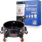 GRIT GUARD Bucket Dolly with Wheels - Rolling Detailing Wash Bucket with 5 Wheels and 2 Locking Casters Compatible with 2.5, 4, 5 and 6 Gallon Buckets (Black, 2" Red Casters)