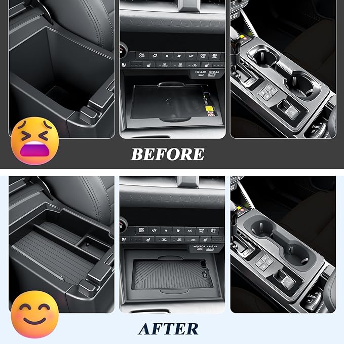 BIBIBO 3Pack for 2026 Subaru Outback Center Console Organizer 2026 Subaru Outback Console Armrest Tray+Cup Holder +Wireless Charging Mat 2026-Outback Insert Organizer Tray