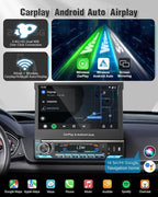 【SOOEMAKA】 Single Din Touchscreen Radio with Wireless CarPlay, 7 inch QLED Android Auto Screen for car,Motorized Flip Out Car Stereo Upgrade Fast Charging(QC/PD 3.0)/AM/FM/DSP/AHD (S7012)