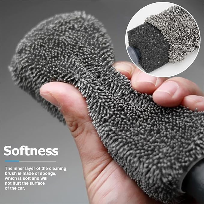 Pro Car Wash Mitt & Brush Kit: 2 Ultra Plush Chenille Mitts & Wheel Brush | Holds 10oz Water, Scratch-Free, Machine Washable | Includes Storage Bag