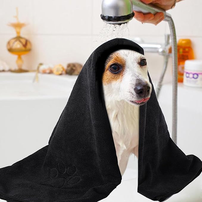 KinHwa Dog Towels Super Absorbent Microfiber Dog Drying Towel for Drying Dogs Soft Pet Bath Towels and Cats with Embroidered Paw Black and Grey 30inch x 50inch