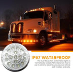2PCS 17 LED Dual Revolution Amber Turn Signal & White Auxiliary Watermelon Lights, Clear Lens with Stainless Steel Bezel, Compatible with Freightliner, Ke-nw-or-th, Peterbilt & Heavy Trucks