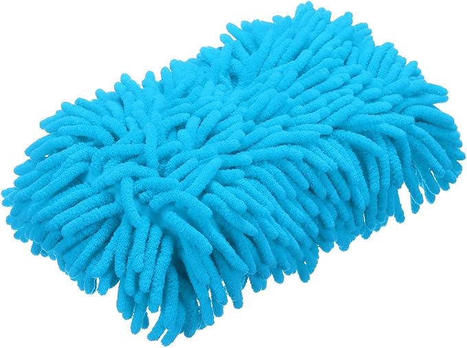 HARFINGTON Car Wash Sponge 9.1" x 4.7" Chenille Microfiber Mitt Scratch-Free Absorbent Scour Scrubber Cleaning Sponge for Washing Detailing on Cars, Trucks, SUV, Boats, RVs, Light Blue
