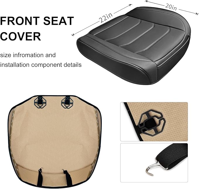 BOPUOVRE Car Seat Cover for Luxury & Comfort - PU Leather, Anti-Slip, Full Wrap Protection with Storage Pocket for Bottom Cushion - Universal Fit for 95% of Vehicles (Black,2 Piece)