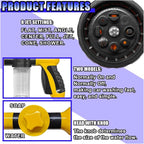 High Pressure Car Wash Foam Gun, 8 Way Spray Pattern Garden Hose Nozzle with 3.5oz/100cc Soap Dispenser, Adjustable Hose Spray Nozzle for Car Washing, Pet Shower, House Cleaning (Yellow)