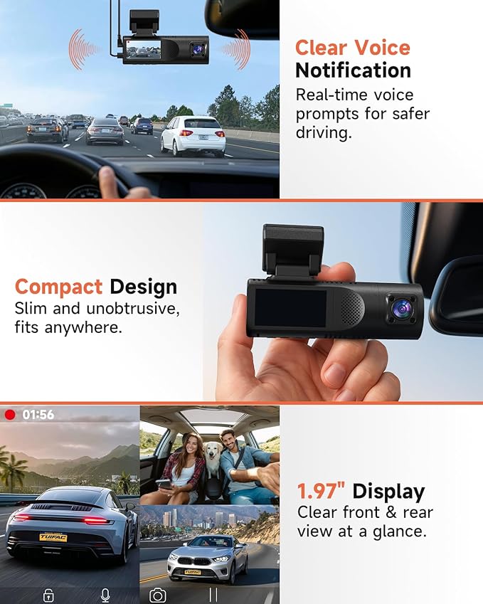 Dash Cam Front and Rear, 2.5K+1080P+1080P 3 Channel Dash Cam with 32GB Card, Wi-Fi Dash Camera for Cars, G-Sensor, Night Vision, 24H Parking, Loop Recording, 1.97”IPS, Support 256GB