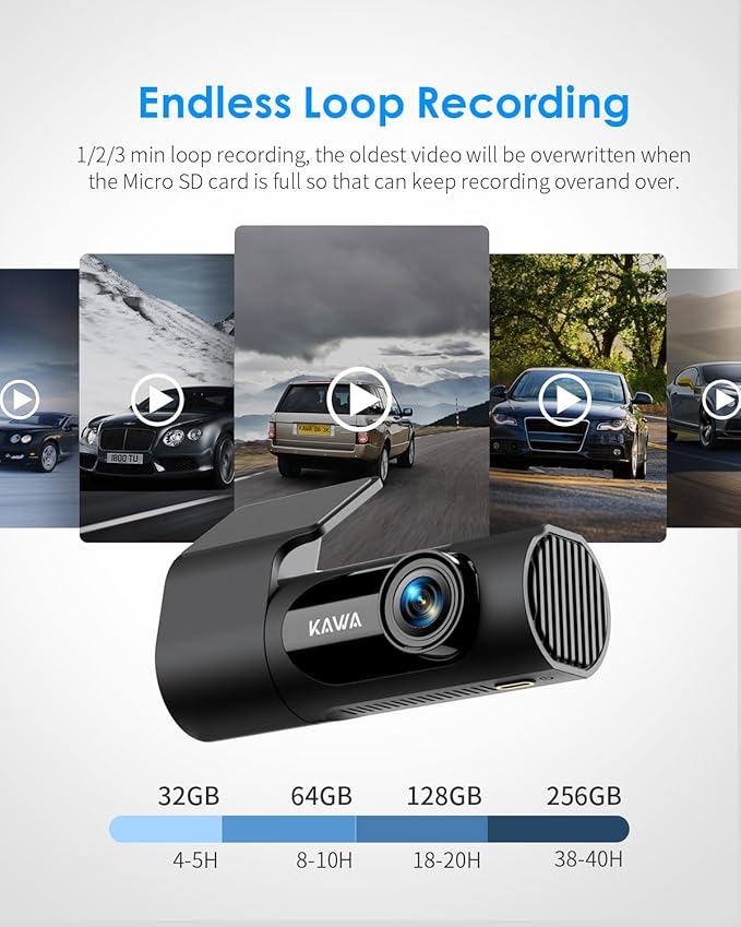 KAWA Dash Cam 2K, WiFi Dash Camera for Cars 1440P with Hand-Free Voice Control, Night Vision, Mini Hidden Dashcam Front, Emergency Lock, Loop Recording, 24-Hour Parking Monitor, APP, Support 256GB Max