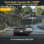 Fitcamx Front 2160P+Rear 1080P Dash Cam Adapts for Ford Mustang 2024 2025 Ecoboost GT Premium Dark Horse, OEM Look, Dual HD Video, Loop Recording, WiFi & APP, G-Sensor, Easy to Set, 128GB Card