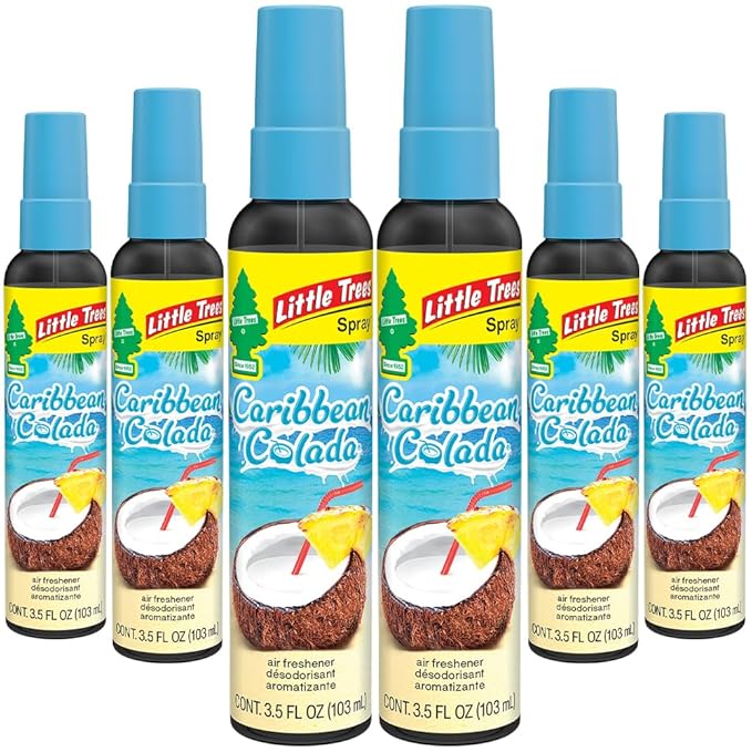 LITTLE TREES Car Air Freshener | Spray Provides a Long-Lasting Scent for Auto or Home | On-the-go Freshness | Caribbean Colada, 6 Air Fresheners